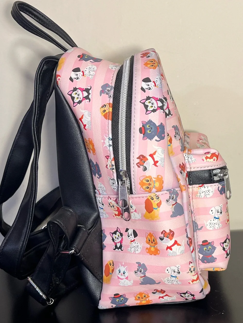 Loungefly Disney Cats & Dogs Mini Backpack Pink Stripe Animal Print